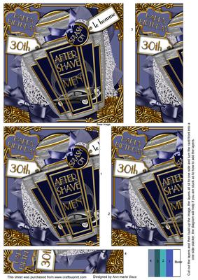 Art Deco Blue Mens Aftershave 30th Birthday One Side Stacker
