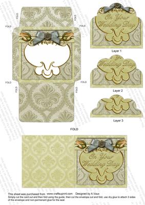 Cream 2 Rose Wedding Card Set Scallop Bottom Stacker Aio