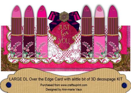 Pink Lipstick Set Large Dl Over the Edge Decoupage Card Kit
