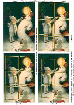 Child and Snowman Playing 3D Card Panels