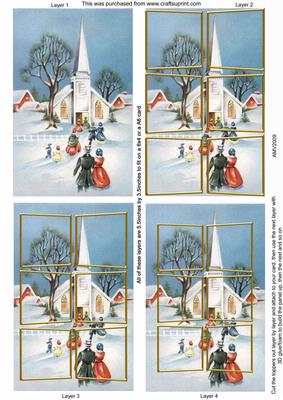Going to Christmas Church 3D Card Panels