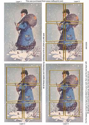 Travelling Blue Santa 3D Card Panels