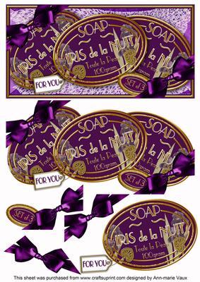 Purple Night Iris Soap Trio Dl Decoupage Step-by-step Sheet