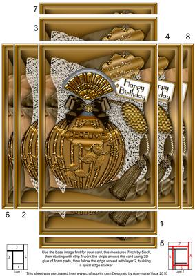 Gold Perfume 7x5in Spiral Edge Stacker Card Front