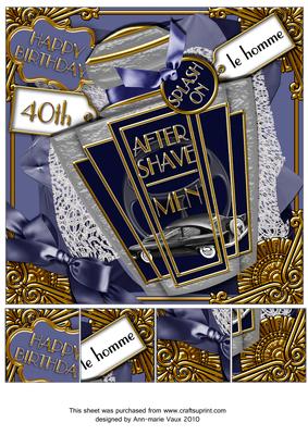 Blue Mens 40th Birthday Aftershave 8in Topper Sheet