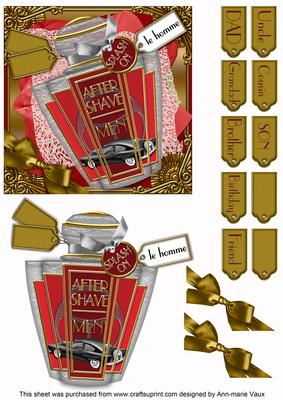 Mens Red Aftershave Decoupage Step by Step Sheet