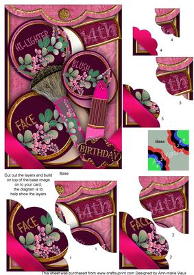 Pink Make-up Bag 14th Birthday 7x5inch Scallop Duo Corner