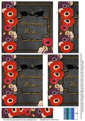Black Anemones Happy Birthday 5in One Side Stacker