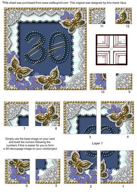 Blue Butterfly 30 Birthday 5in All 4 Corner Stacker