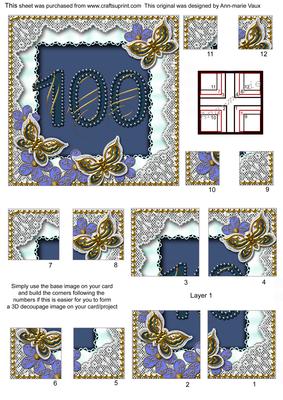 Blue Butterfly 100 Birthday 5in All 4 Corner Stacker