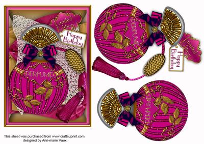 Pink Sapphire Perfume 7x5in Decoupage Step by Step Sheet
