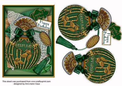 Emerald Perfume 7x5in Decoupage Step by Step Sheet
