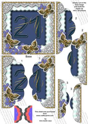 Blue Butterfly 21st Birthday 5in Scallop Side Stacker