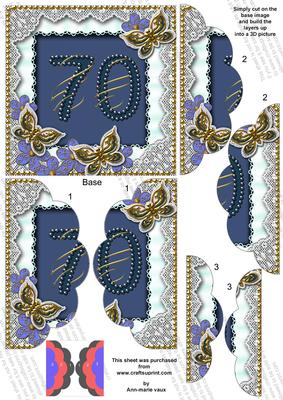 Blue Butterfly 70th Birthday 5in Scallop Side Stacker