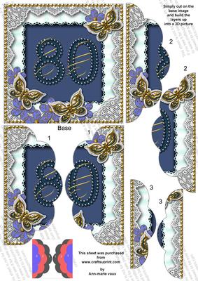 Blue Butterfly 80th Birthday 5in Scallop Side Stacker