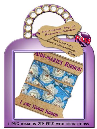 Blue and White Vintage Roses Digital Ribbon
