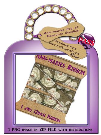 Natural and White Vintage Roses Digital Ribbon