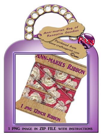 Deep Pink and White Vintage Roses Digital Ribbon