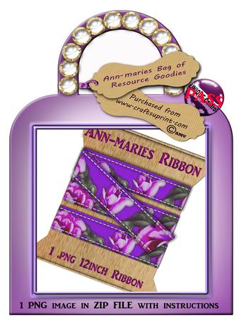 Deep Purple Vintage Tea Roses Digital Ribbon