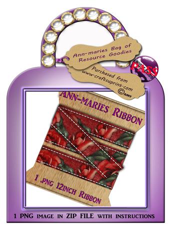 Red Vintage Tea Roses Digital Ribbon