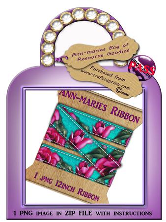 Teal and Pink Vintage Tea Roses Digital Ribbon