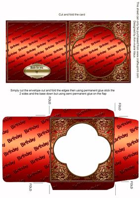 Metallic Red Birthday Baroque Style Midi Card and Envelope