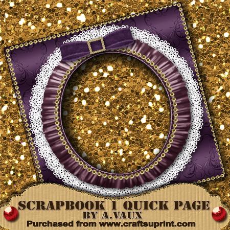 Purple Metallic Heart Ornate Lace Frame Scrapbook Quick Page