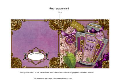 Pure Lilac Perfume 90th Birthday 5in Cut and Fold Card