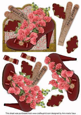 Sweet Pea Shoes Decoupage Step by Step Sheet