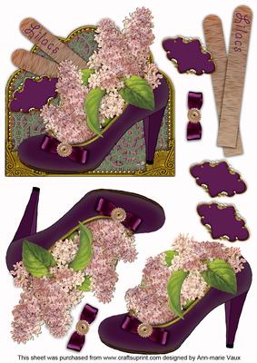 Lilacs Shoes Decoupage Step by Step Sheet