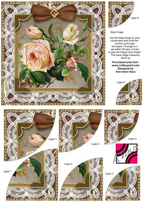 Vintage Lace Cream Rose 6in Duo Corner Stacker