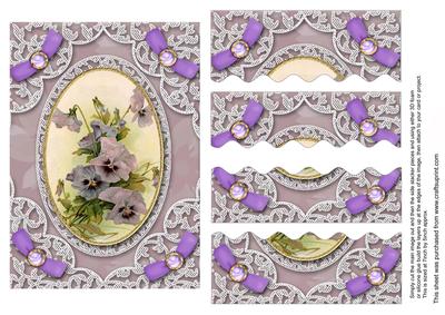 Purple Pansies Lace 7x5in Wavy Top and Bottom Stacker