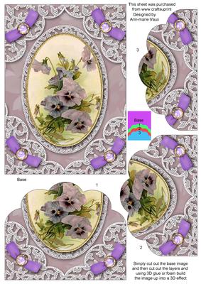 Purple Lace Pansies 7x5in Scallped Bottom Stacker