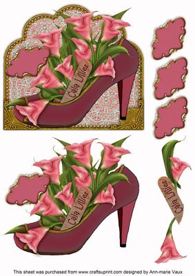 Pink Cala Lillies Shoe 3D Decoupage Step by Step Sheet