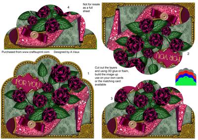 Pink Glitter Rose Shoe Ornate Scalloped Bottom Stacker