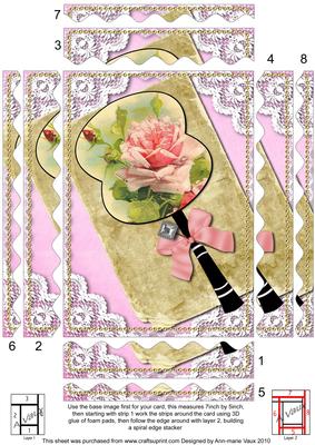 Pink Oriental Rose Fan 7x5in Spiral Wavy Edge Stacker