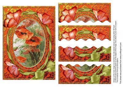 Poppies Butterflies 7x5in Wavy Edge Stacker