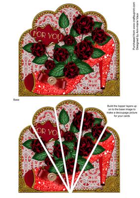 Red Roses Glitter Shoes Ornate Scallop Deco Stacker