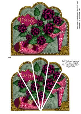 Pink Roses Glitter Shoes Ornate Scallop Deco Stacker