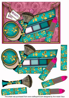 Bag of Turquoise Make-up 3D Decoupage Step-by-step