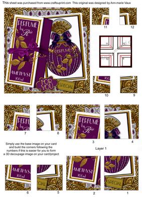 Boxed Amethyst Perfume 5in Quad Corner Stacker Card Front