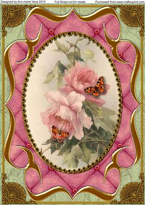 Pink Rose Butterfly Fancy Bracket A4 Picture Topper Sheet