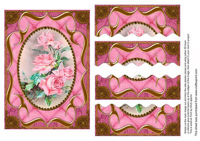 Pink Roses Fancy Bracket 7x5in Wavy Top Bottom Stacker