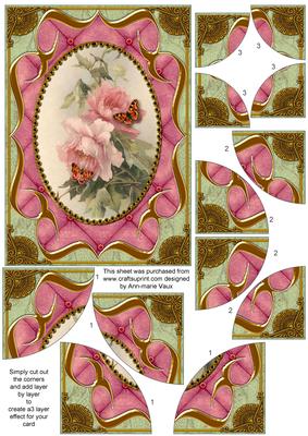 Pink Butterfly Roses Fancy Bracket 7x5in Duo Corner Stacker