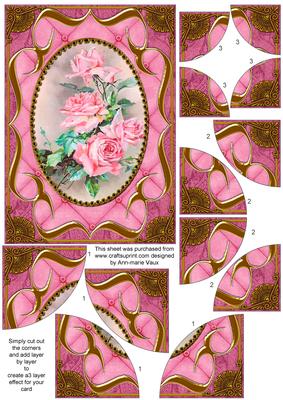 Pink Roses Fancy Bracket 7x5in Duo Corner Stacker