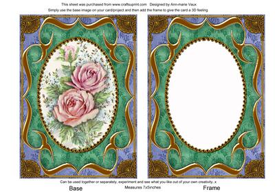 Pink Rose Duo Fancy Bracket 7x5 Picture Card Front and Frame