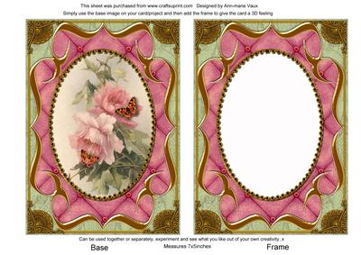 Pink Rose Butterfly Bracket 7x5 Picture Card Front and Frame