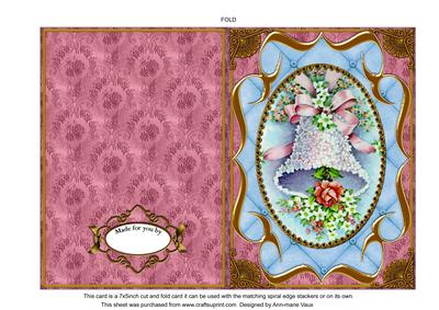 Blue Floral Bell Fancy Bracket 7x5in Cut and Fold Card