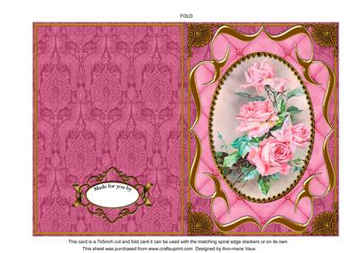 Pink Roses Fancy Bracket 7x5in Cut and Fold Card