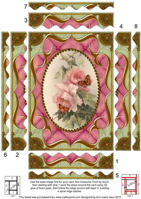 Pink Rose Butterfly Bracket 7x5 Wavy Spiral Edge Stacker